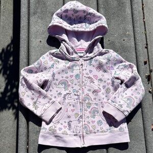 Spotted Zebra Girl Pink Hoodie, Unicorn Rainbow Hearts, Pockets, Spring, Size 4T